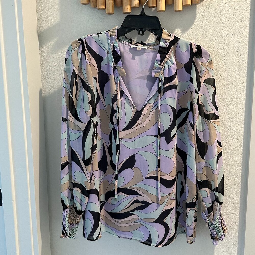 Calvin Klein Long Sleeve Printed Chiffon Blouse